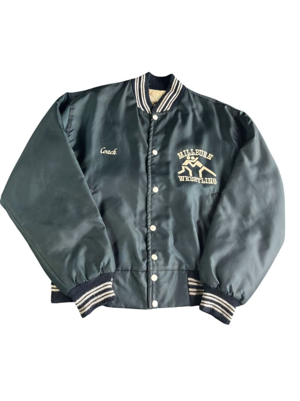 Vintage Millburn Wrestling Mens Coach Jacket Navy Blue Medium